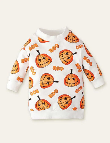 Halloween Pumpkin Printed Long Sleeve T-shirt - Mini Berni